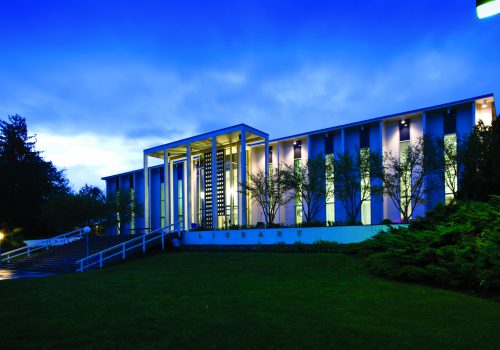 Ramsey Library at dusk